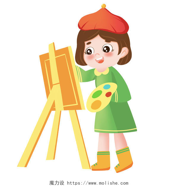 开学季上学绘画画板小画家颜料小女孩在画画开学季元素